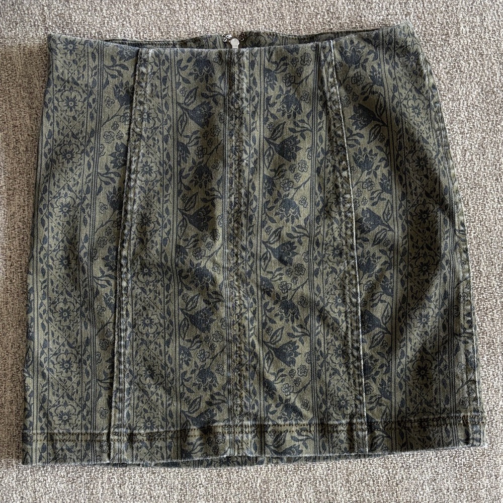 Free People Olive Floral Mini Skirt